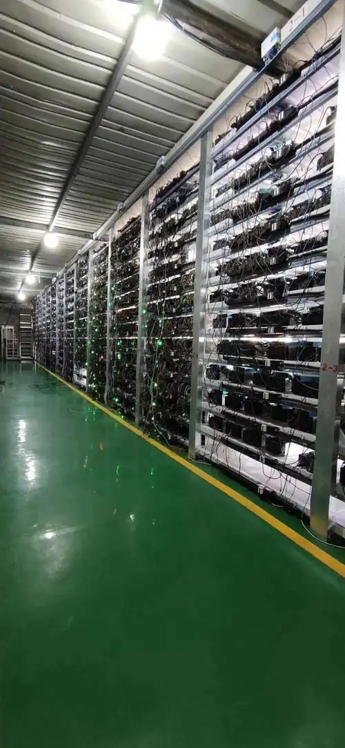 A modern mining farm showcasing various mining rigs