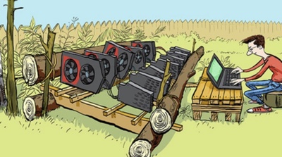 A detailed view of a mining rig designed for Bitcoin mining