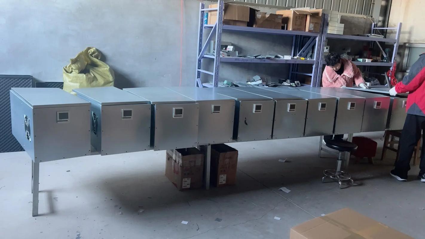 Different models of mining rigs lined up in a warehouse